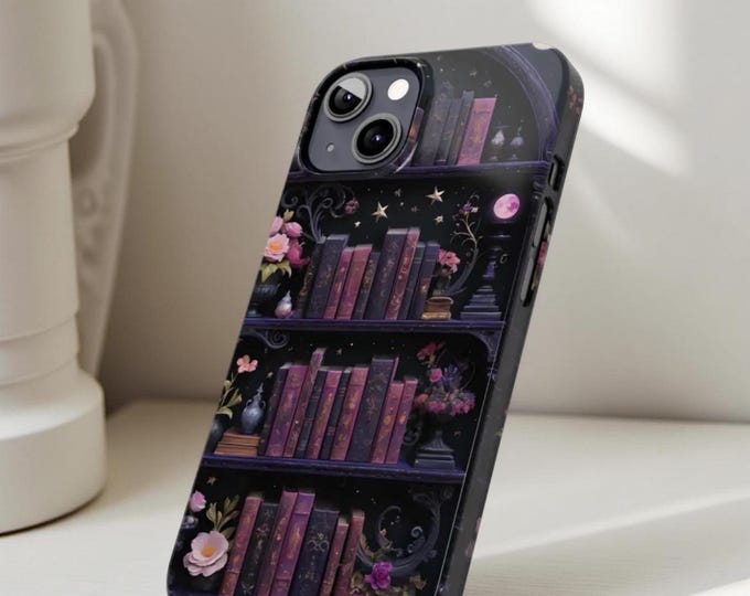 Slim Phone Cases - bookish Bookcase Purple, Unique Phone Covers, Stylish Mobile Accessories, Fantasy Book Lover Gift, Trendy Smartphone