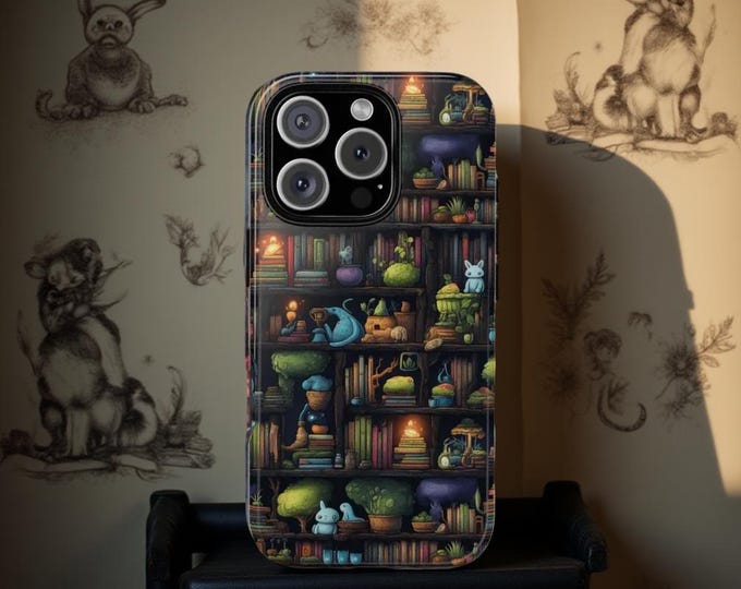 Bookshelf Phone Case: Dark Academia Fantasy, Dual Layer Tough Case