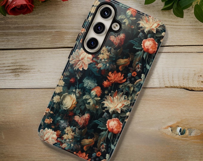 Dark Floral Academia Vintage Aesthetic Samsung Galaxy Case S25 S24 S23 S22 S21 Plus Ultra  |iPhone sturdy 16 15 14 13 12 Pro Max Plus