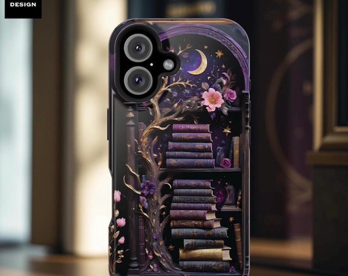 Fantasy Books Purple iPhone MagSafe Case, Witchy Book Stuff, Spell Books, Gift for Reader - Magnetic Tough Case, Gift for daughter
