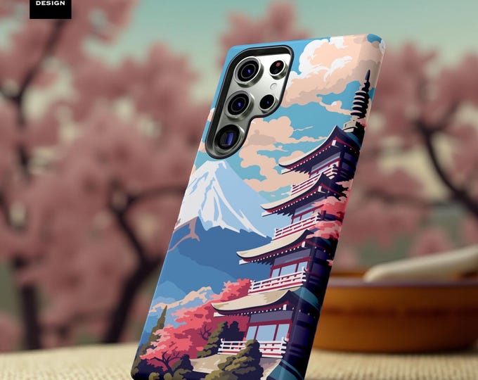 Travel Phone Cases Retro Art Japan Vacation Coastal Art, Travel Poster Tough Case, Summer Holiday Gift, Mt Fuji wanderlust travel lover gift