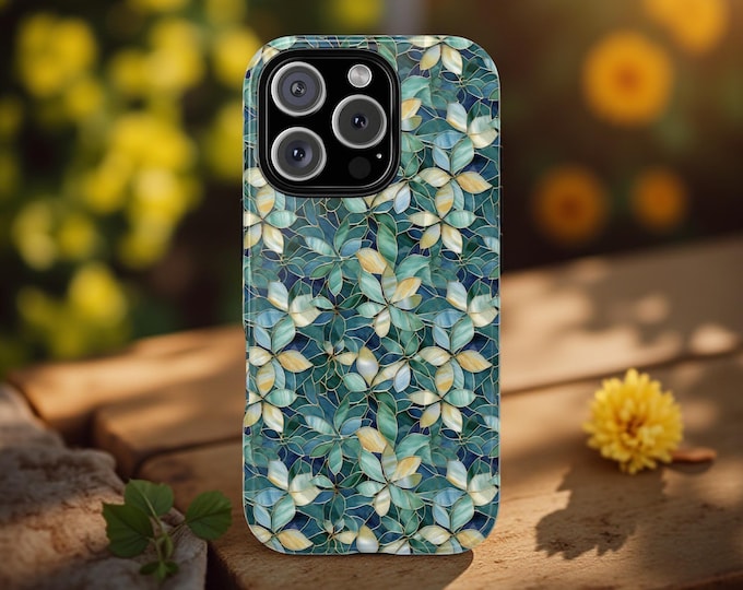 Green Botanical Floral Mosaic Art, iPhone 16 - 11 Pro Max Plus, Samsung S25 S24 S23 S22  Plus Ultra tough case | Glossy or Matte