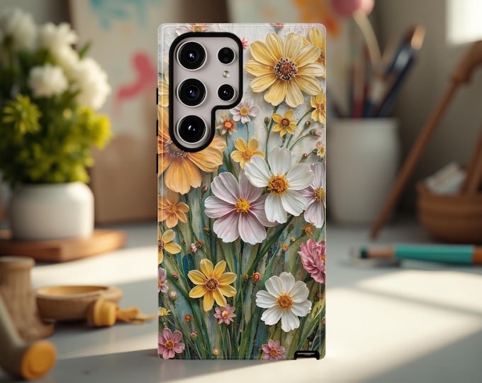 Tough Cases, Flower Art aesthetic  Spring Pastel Wildflowers Phone Cases | Gift for Her, iPhone 16 15 14 13 12 Samsung S25 S24 S23