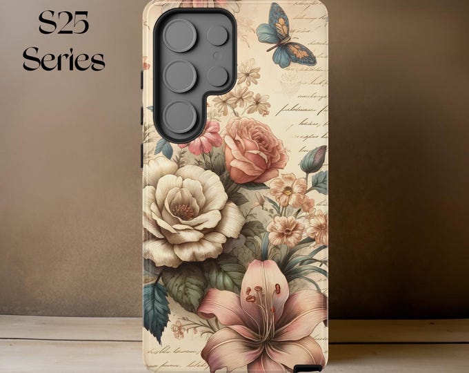 Floral Vintage Phone Case Samsung S25 S24 S23 iPhone cases S24 S23 S22 S21 S20 Plus Ultra , 16 15 14 13 12 Pro Max Plus Glossy or Matte