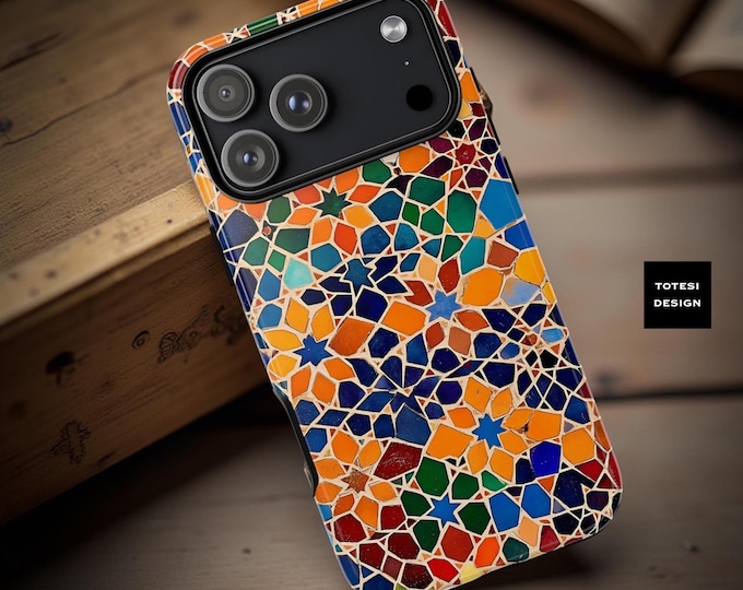 Mosaic Tile Phone Case: Boho Floral Art, Dual Layer Protection