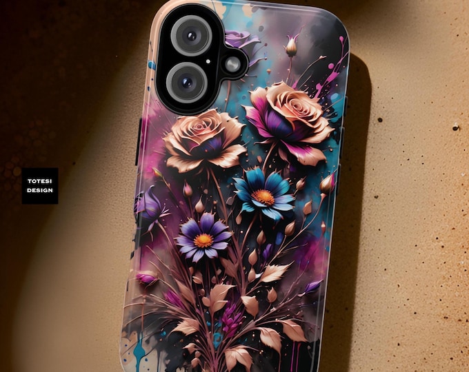 Floral Art Samsung Galaxy Tough Phone Cases, Matte Glossy, Sturdy Protective, Modern Whimsy, S24 S23 S22 Plus Ultra. iPhone 11-16 Pro Max