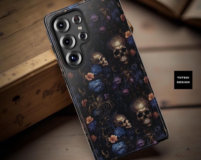 Gothic Skulls & Roses Tough Phone Case: iPhone, Galaxy - Glossy or Matte