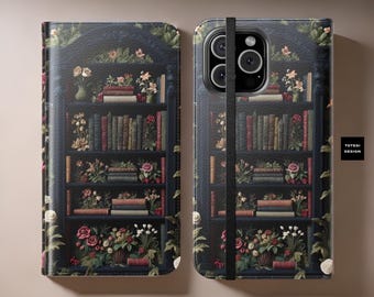 Dark Academia Bookcase  Flip Folio Phone Case Cover Gothic Artsy Bookcase, Unique Art  iPhone Samsung Galaxy Cases, Gift Students Bookworms