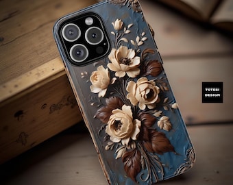 Dark Floral Samsung Case: Vintage Flower Art, Glossy or Matte