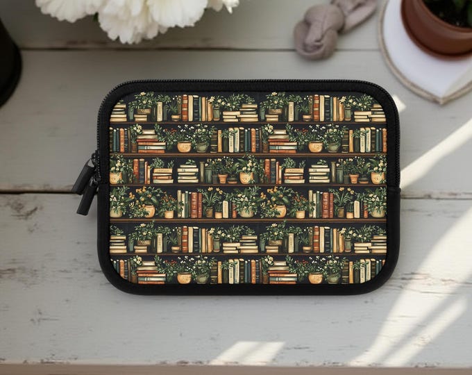 Pot plants books MacBook iPad kindle Sleeve, Cute Computer Case for Students, Gift for Readers, Teacher Supplies, Bookish Reader Gifts