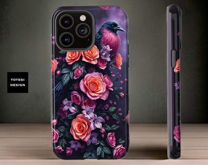 Gothic Dark Floral  iPhone dual layer tough phone case 15 14 13 12 11 Pro Max Plus Mini | Glossy or Matte