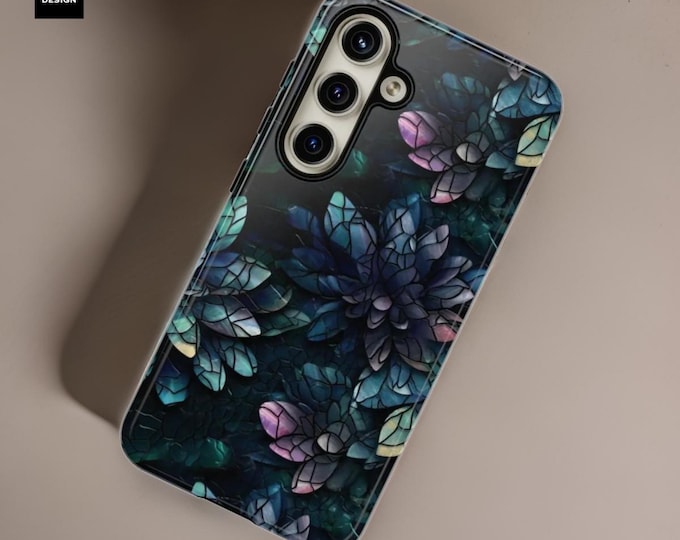 Floral Dark Mosaic Art Aesthetic | iPhone 16 15 14 13 12 11 Tough Case | Samsung S24 S23 S22 S21 | Google Pixel Cases 8 7 6  Glossy  Matte