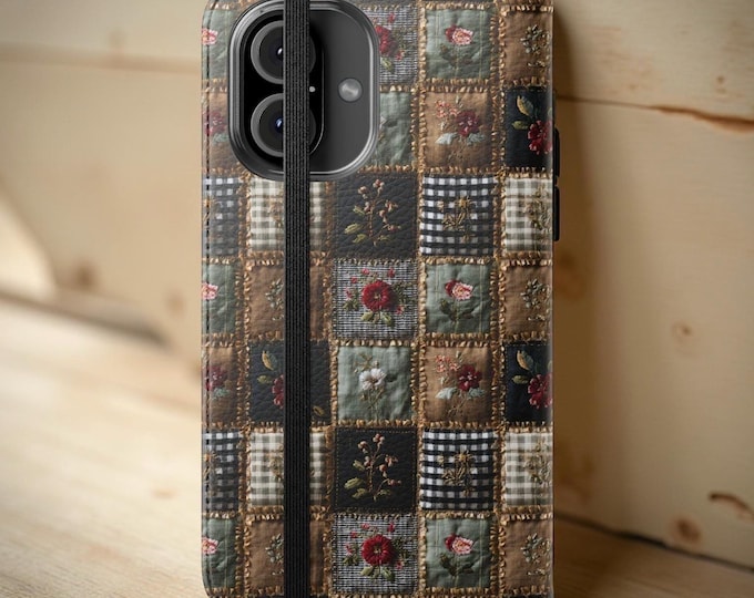 Patchwork Quilt Pattern Wallet Phone Case | Vintage Floral Faux Leather Phone Cover