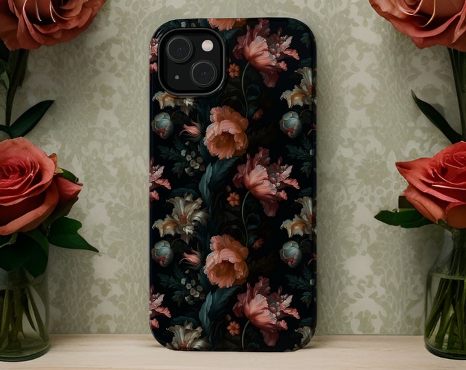 MagSafe iPhone  Dark Floral Moody Gothic aesthetic iPhone case 13 14 15 16 Pro Max Plus  Gift for daughter or Mom