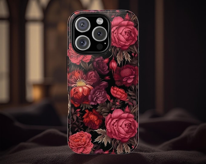Gothic Botanical Tough Cases, Moody Dark Academia Floral Phone Covers, Matte/Glossy iPhone/Samsung/Google, Gift for Her, Protective