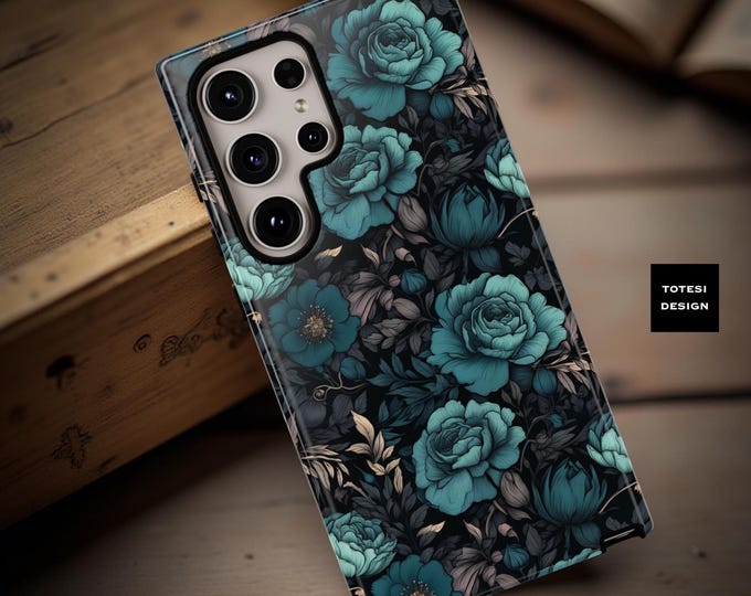 Teal Floral Tough Phone Case: Impact-Resistant, Dual Layer