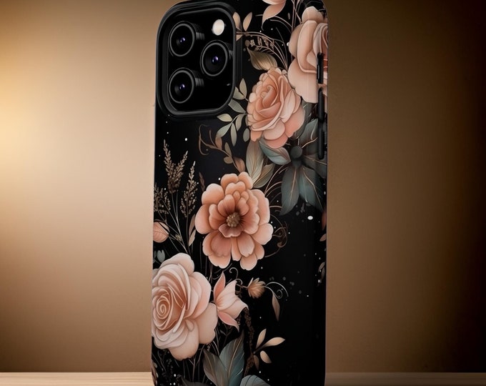 Elegant pretty floral Magnetic  tough phone case iPhones 13 14 15 Pro Max Plus Mini | Glossy Matte | Birthday gift her
