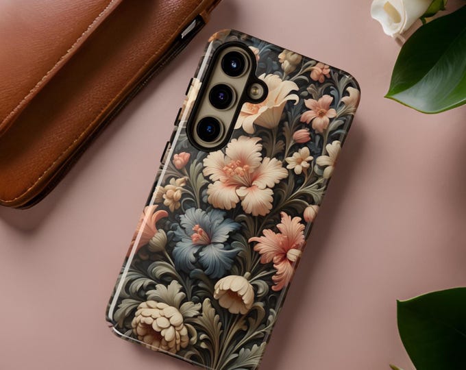 Romantic botanical floral art iPhone Samsung phone case cover,  S24 S23 S22 S21 Plus Ultra, 16 15 14 13 12 Pro Max Plus, Glossy or Matte
