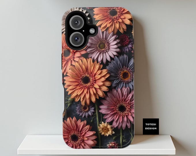 MagSafe Gerbera Flowers Unique Boho Art iPhone tough phone cases 16 15 14 13 12  Plus Pro Max Mini Glossy matte  Gift for birthday