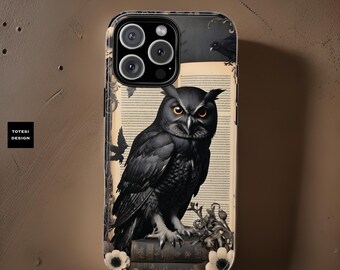 Wise Owl books dark academia iPhone Samsung Galaxy phone cases | dark academia | glossy matte | book owl lover gift