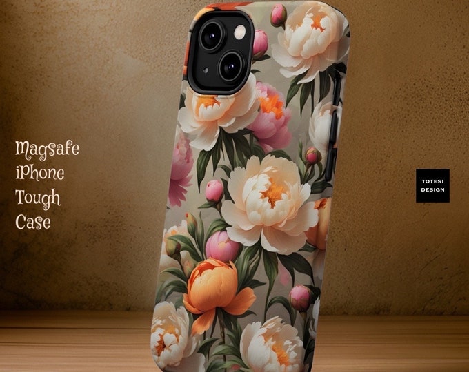 Magnetic Pretty Boho Chic Spring Floral Peony aesthetic iPhone tough case - 13 14 15 Pro Max Plus Mini