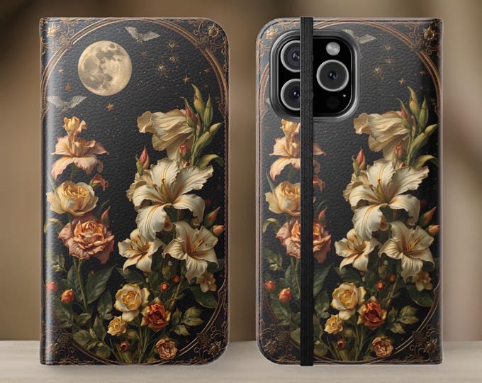 Flip Cases ,iPhone Samsung Covers Vintage Floral Folio Phone Case Cover Gothic Artsy, Gift for Vintage style