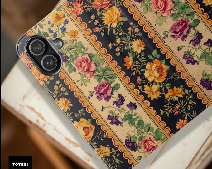 Floral Wallet Phone Case: Dark Moody Bouquet, Faux Leather Folio