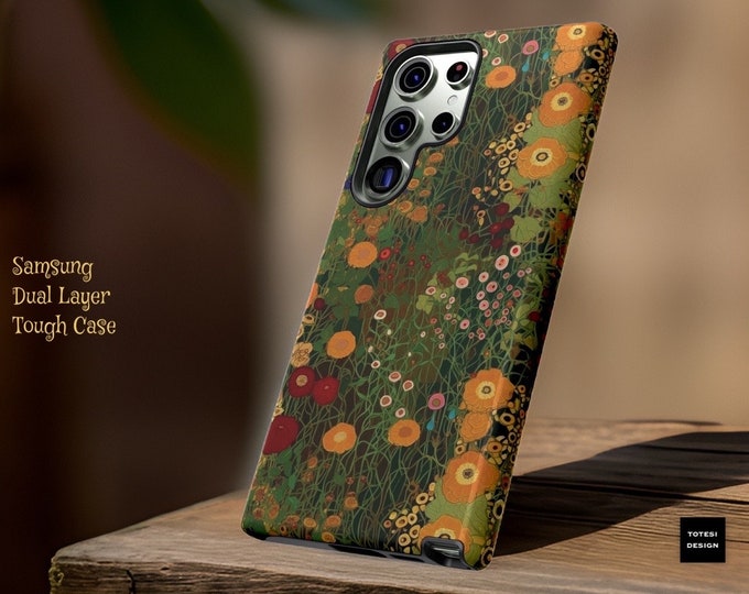 Abstract Nature Green Samsung Galaxy phone case Klimt Inspired Art Patterned Tough Case S25 S24 S23 S22 S21 Plus Ultra|  Gift for Birthday