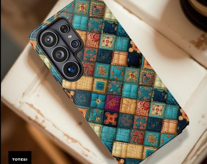 Quilt Pattern Boho Phone Case: Turquoise Patchwork