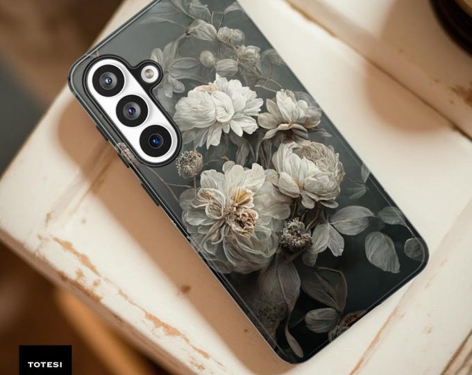Dark Floral Samsung Case | Gray Academia Tough Phone Cover