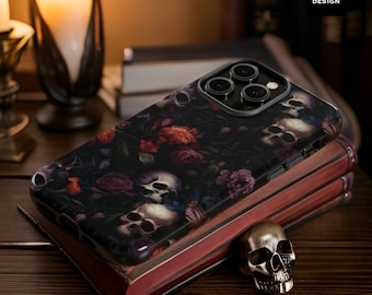 Halloween Gothic Roses Skulls Aesthetic | iPhone tough cases 16 15 14 13 12 Pro Max plus | Dark Academia Horror Witchy | Glossy or Matte