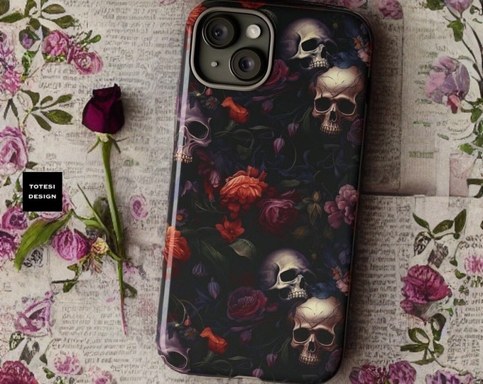 Gothic Roses Skulls Aesthetic | iPhone tough cases 15 14 13 12 Pro Max plus | Dark Academia Horror Witchy | Glossy or Matte