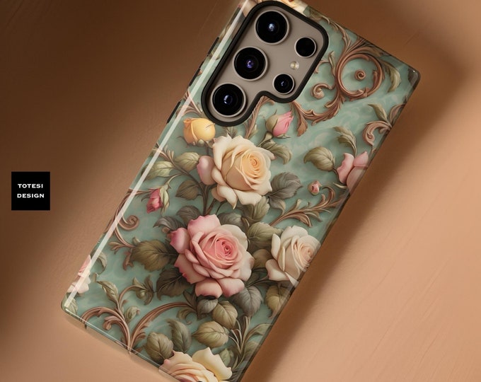 French Vintage Floral Shabby Chic Samsung Galaxy Dual Layer sturdy cell phone case S24 S23 S22 S21 S20 Plus ultra  | Glossy or Matte