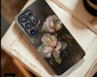 Vintage Moody Floral Magnolia Art phone case | Dual Layer Tough Cases