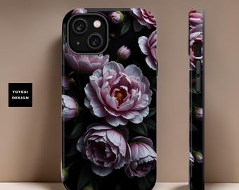 Pink Moody Floral iPhone MagSafe Case: Dark Academia Flower Art