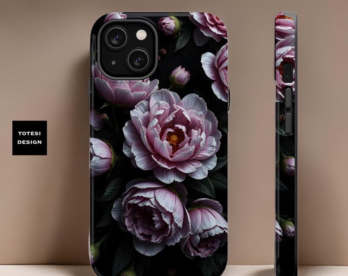 Pink Floral MagSafe iPhone 16 sturdy premium phone case Unique Flower Art aesthetic  | Tough 13 14 15 Pro Max Plus Mini | Glossy  Matte