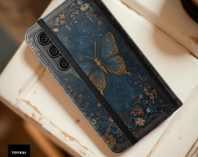 Butterfly Boho Wallet Phone Case, Vintage Bookish Faux Leather Phone  Cardholder Stand