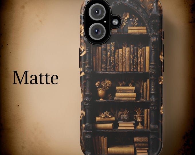 Gothic Bookcase Phone Case, Tough Case for Samsung Galaxy & iPhone, Vintage Style, Book Worm Gift, Literary Accessory