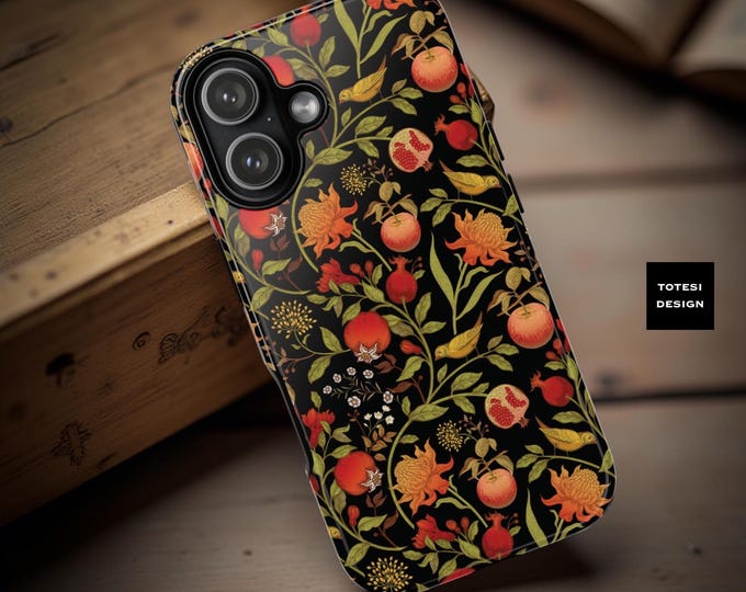 Dark Fruits Floral Phone Case: Vintage Botanical Art, Glossy or Matte
