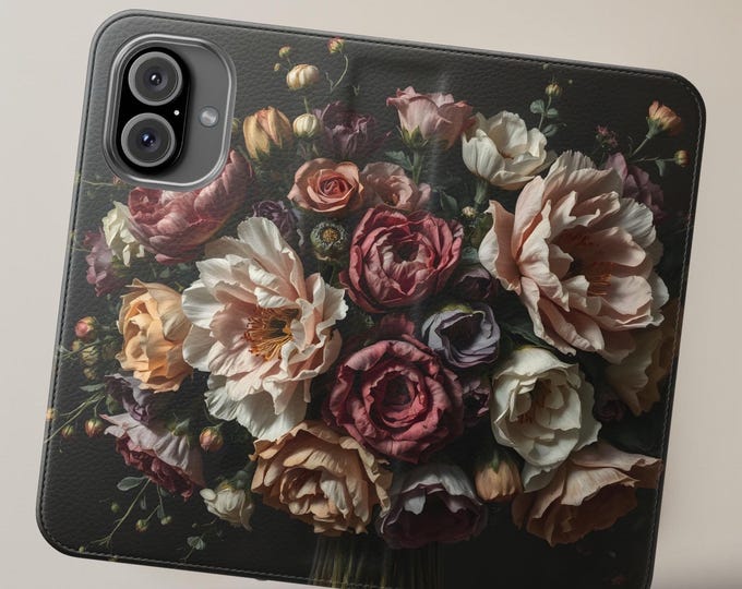 Dark Moody Floral Wallet Phone Case: Bohemian Folio Cover