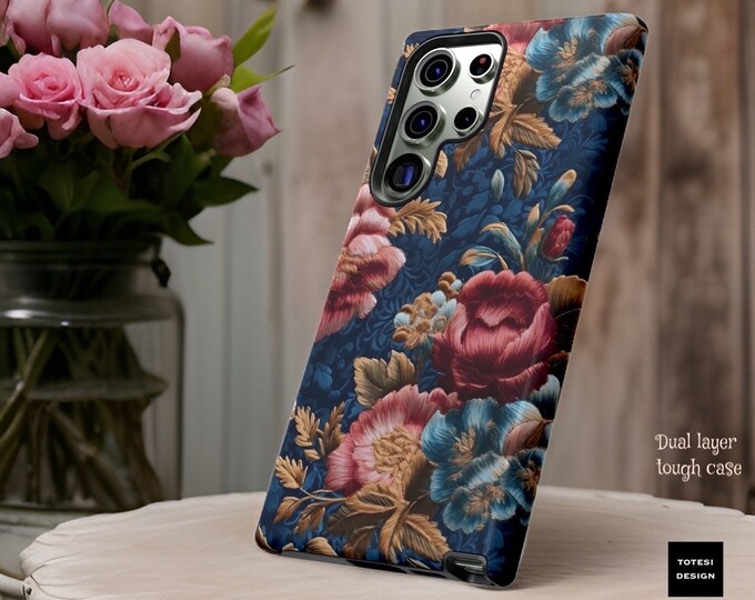 Soft velvety vintage blue pink dark Gothic Floral Art Samsung Tough Cases S23 S21 S20 Plus Ultra | Glossy or Matte