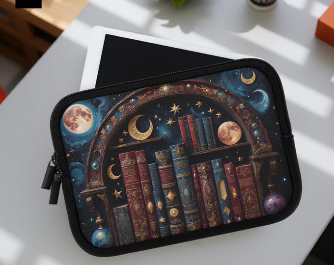 Celestial Stars Laptop Sleeve, Pouch for iPad, Tech Accessories, Bookshelf Books Vintage Aesthetic, Gift for Teen Daughter Back to School