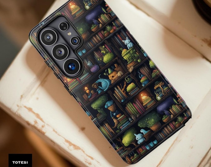 Dark Academia Bookshelf Phone Case, Whimsical samsung S26 ultra iPhone Tough Case