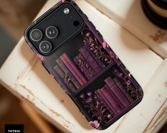 Floral Bookshelf Bookish Tough  Phone Case: Pink Purple Bookish Library
