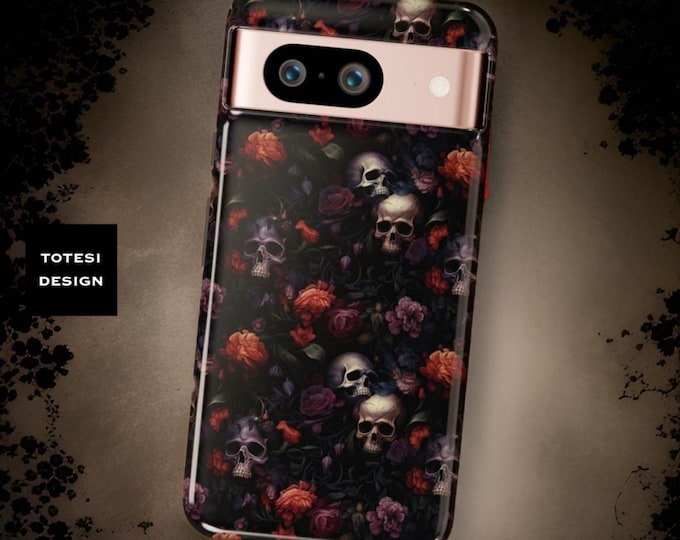 Gothic Floral Dark Skulls Roses Spooky Season | Google Pixel Tough Phone Case 9 8 7 6 5 Pro XL | Glossy Matte