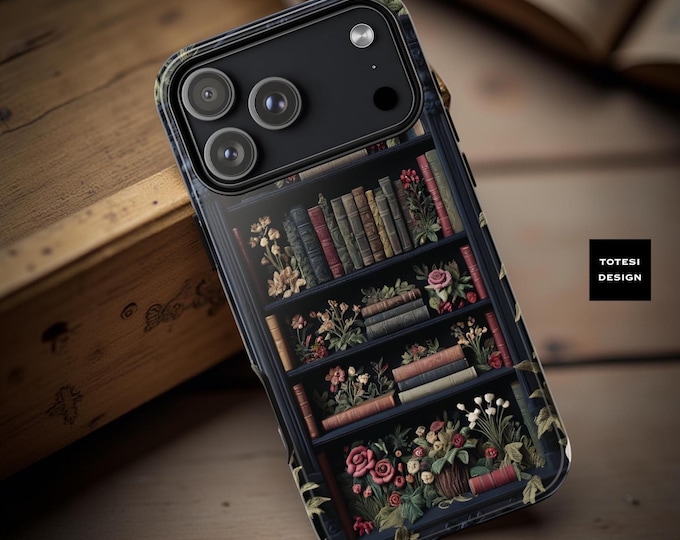 Floral Bookshelf Phone Case: Dark Academia Goth Style