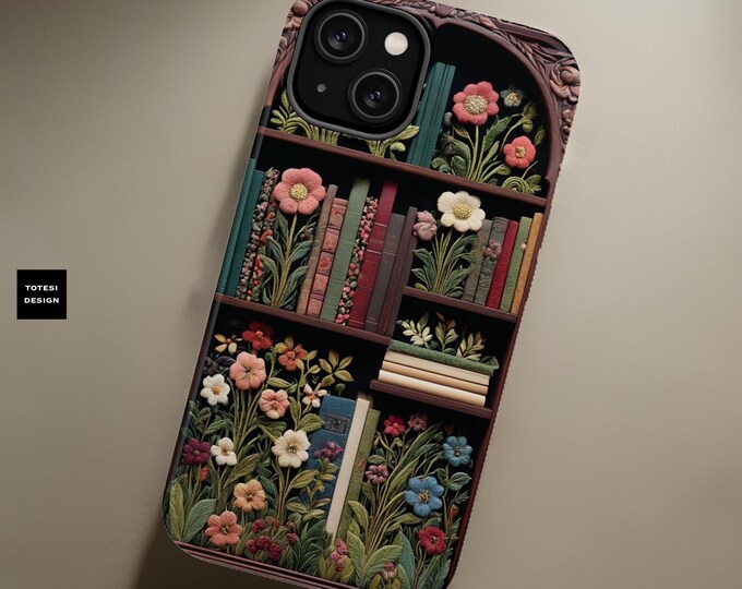 Magnetic Tough Cases for iPhone, Cute Vintage Bookcase Design, Gift for Bookworm, Book Lover, Reader, Bookshelf Phone Cover, MagSafe