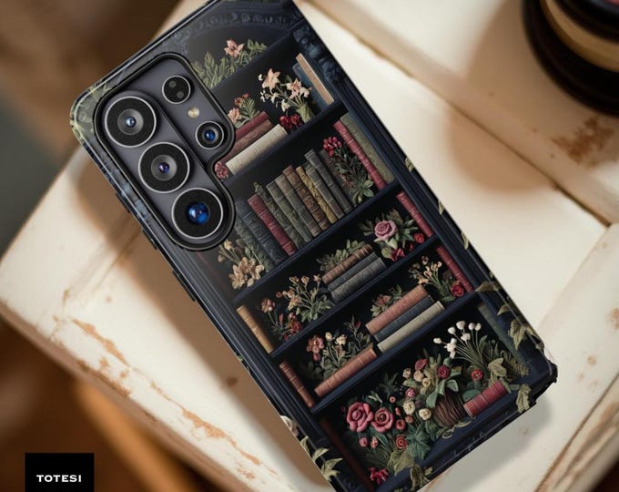 Gothic Dark Floral Bookshelf Phone Case – Literary Academia Style