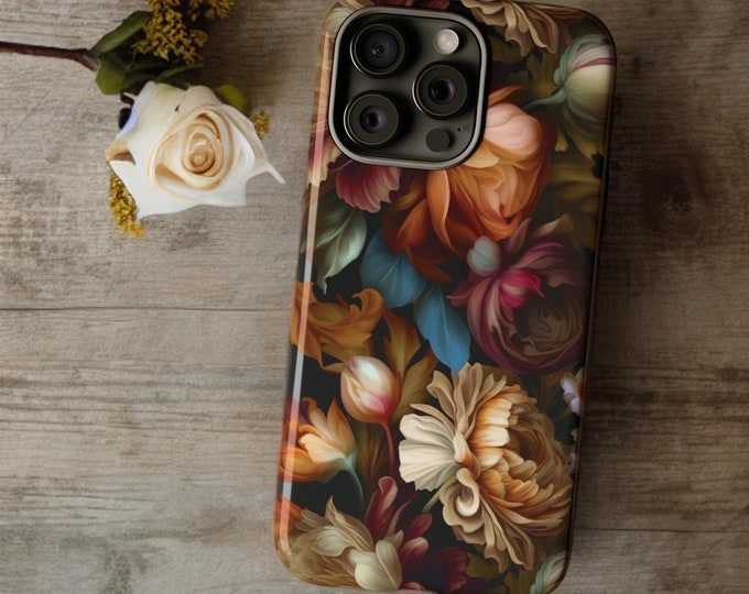 Dark Gothic Moody Floral iPhone Case 15 14 13 12 Pro Max Plus | ornamental Victorian Dark Academia |Glossy or Matte