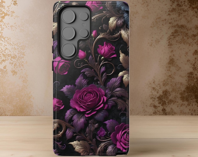 Gothic Dark Floral Rococo iPhone models and Samsung Galaxy Tough Case S25 S24 S23 S22 S21 Plus Ultra | Tough Phone Case |Glossy Matte
